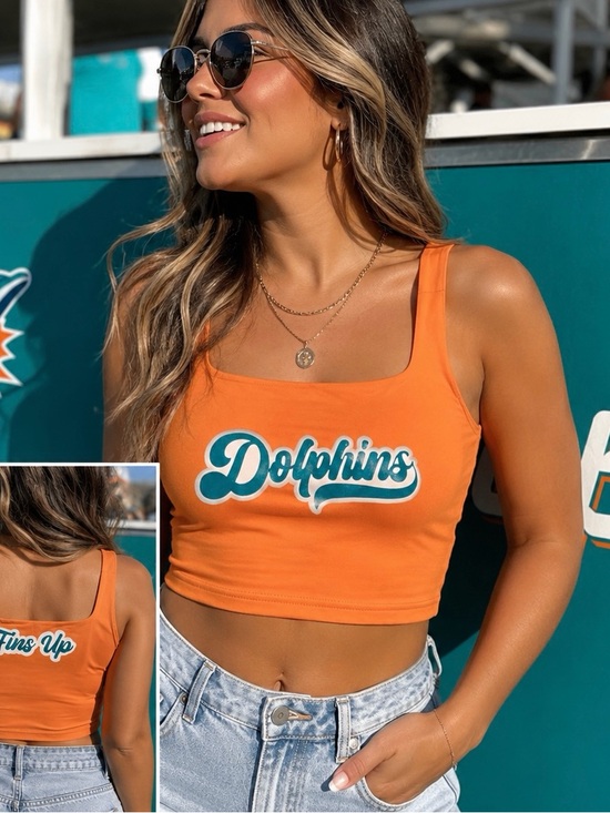 ReoRia Tops - REORIA Miami Dolphins “Fins Up” Graphic Crop Tank Top-Women’s L-GAMEDAY Football